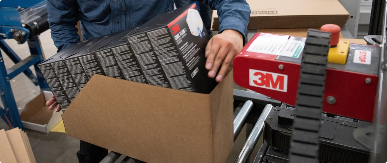 A photo of 3M products being packed in our warehouse